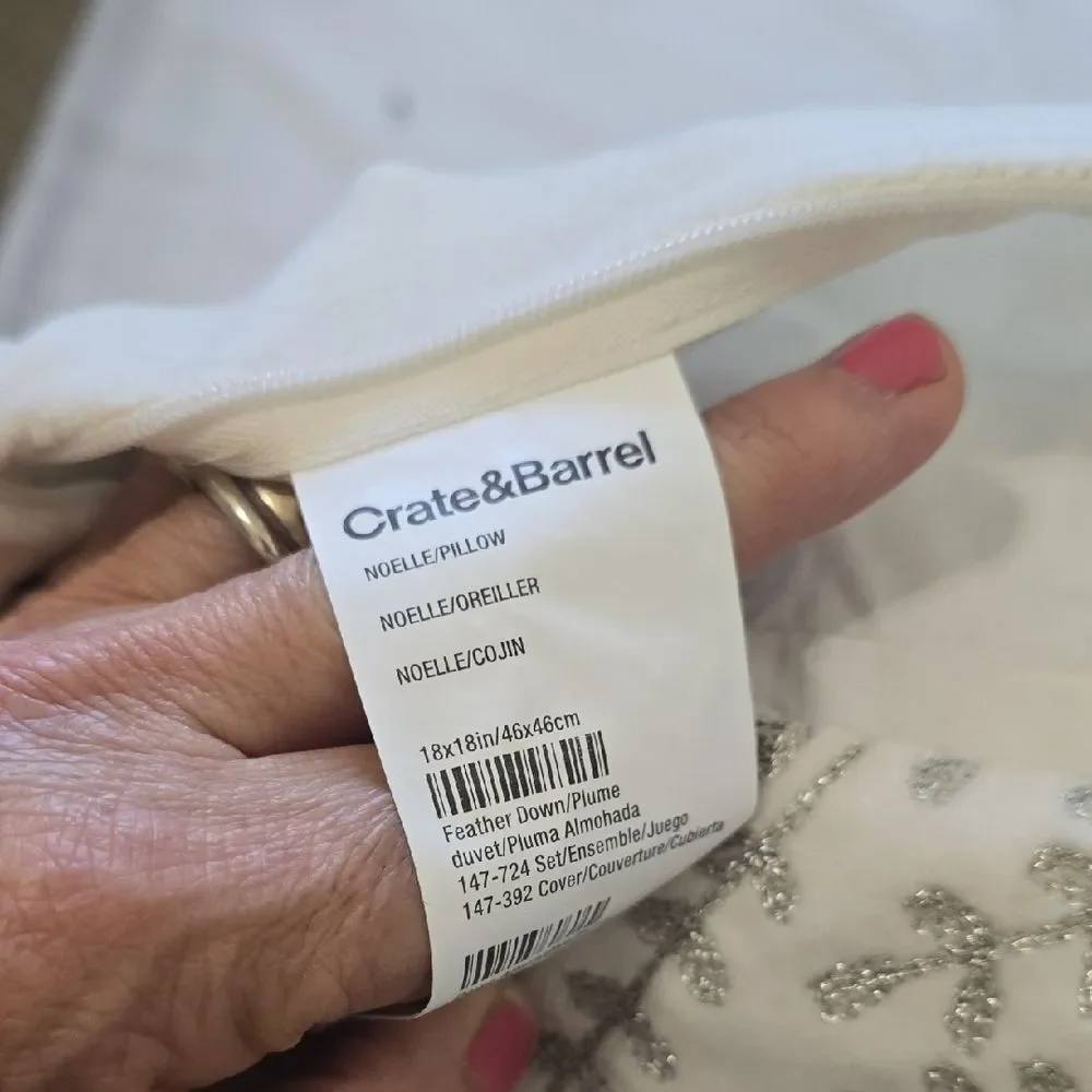 Crate&Barrel Cream and Gray‎ Embroidered Pillow